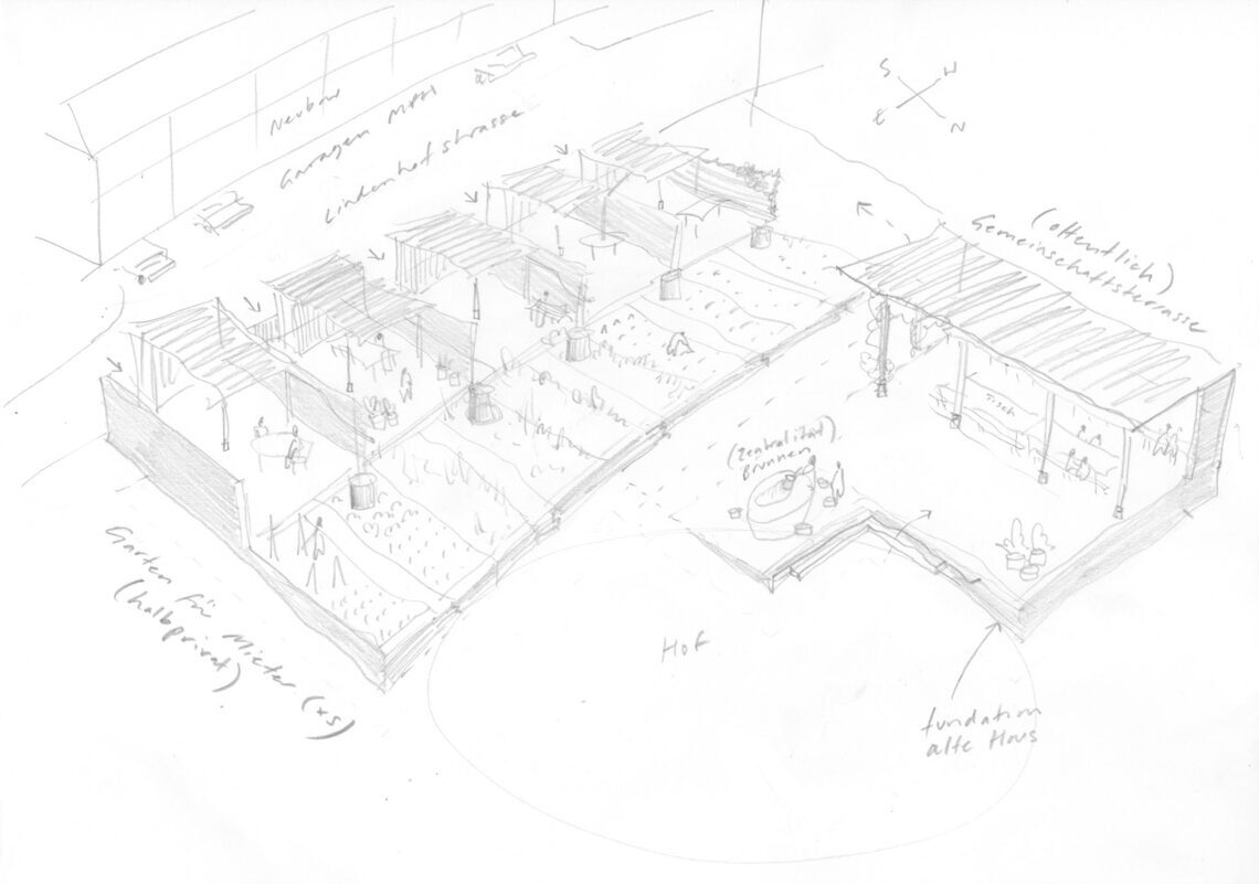 Skizze Konzept Mietergärten und Platzgestaltung